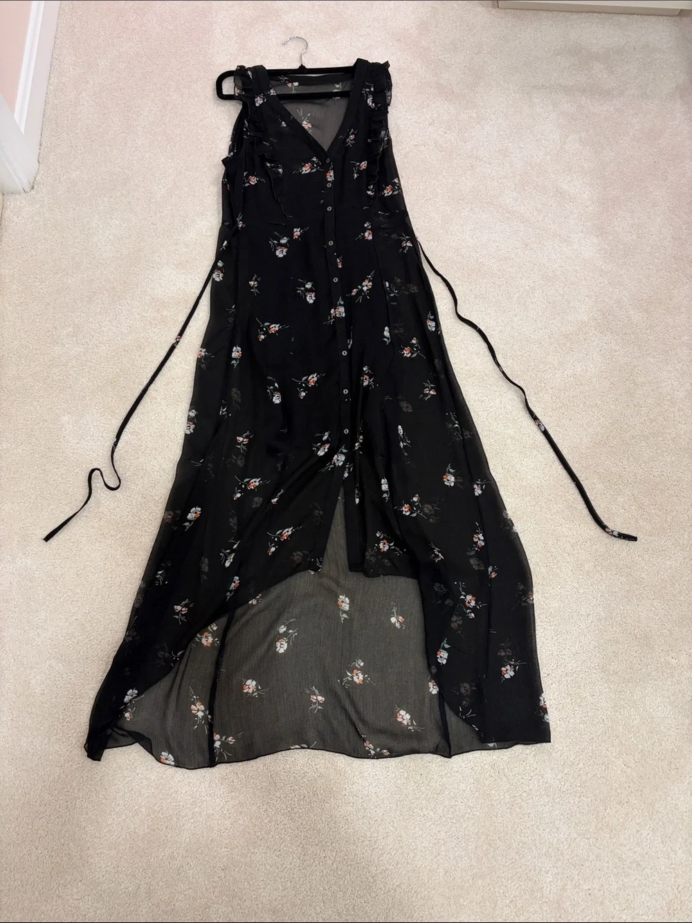 Black Floral Sleeveless Maxi Dress